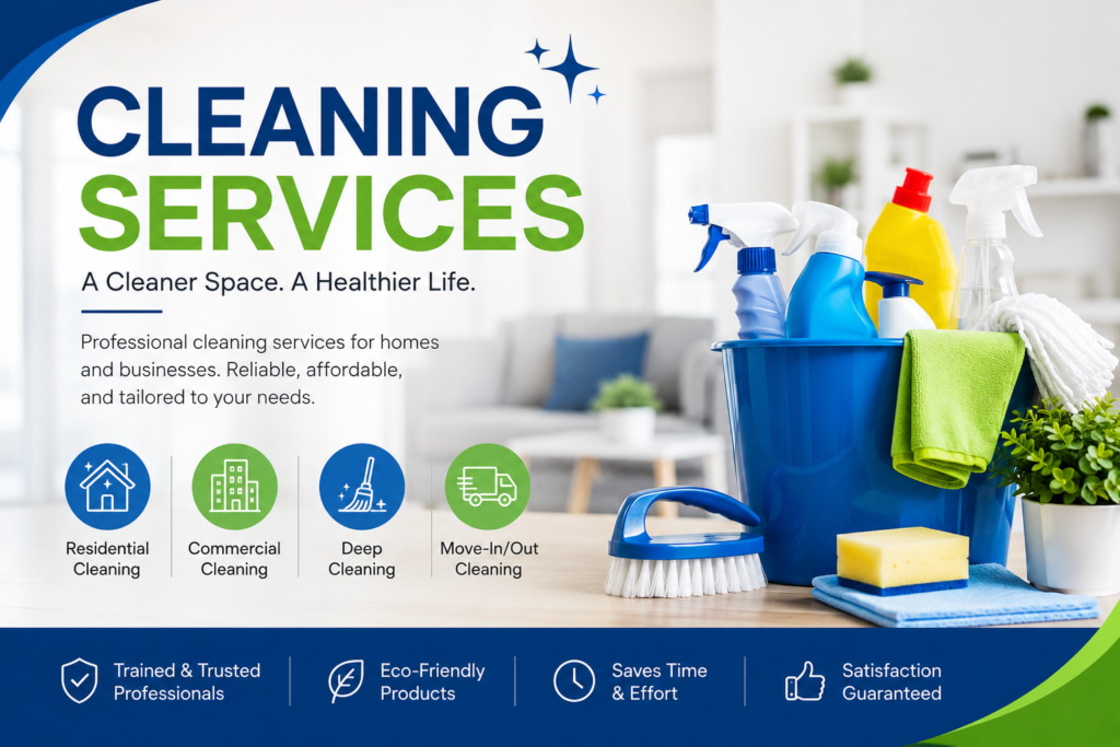 Cleaning company selection infographic featuring Dubai Marina skyline and professional cleaning tools."